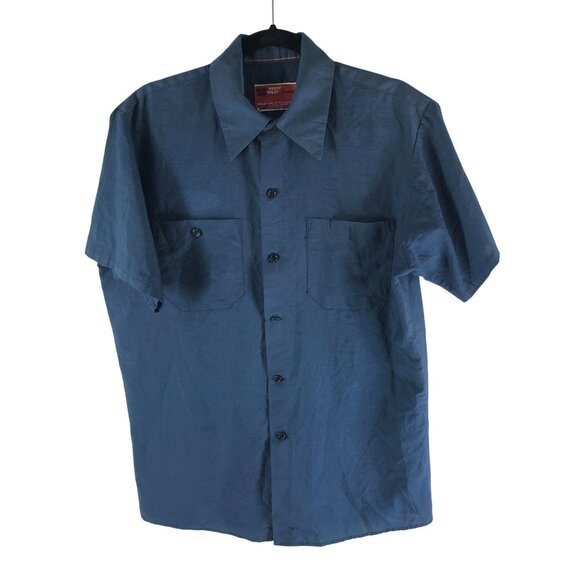 Vintage Vapor Wear Workwear Short Sleeve Shirt M Blue Cotton Blend USA - Picture 1 of 4